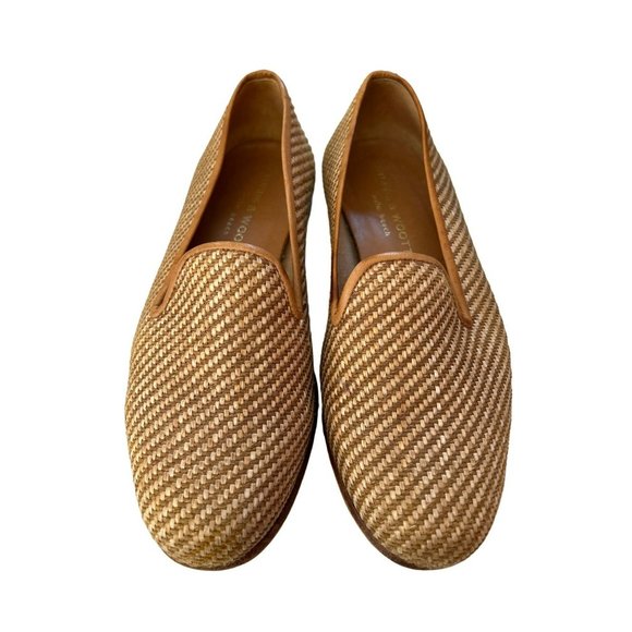 Stubbs and Wootton Women's Beige Raffia Straw Flats Size 5 1/2 Retail 575 - Picture 1 of 10